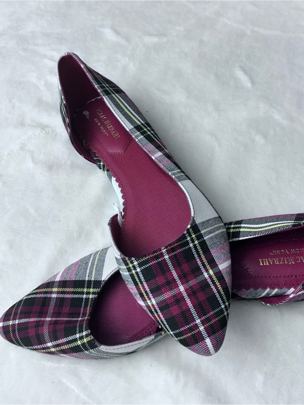 Isaac Mizrahi Women’s Red Black White Plaid Pointed-Toe Flats Size 10 - Picture 5 of 7